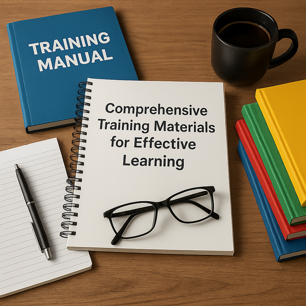 Training materials including facilitator book, learner manual, PowerPoint slides, and interactive activities
